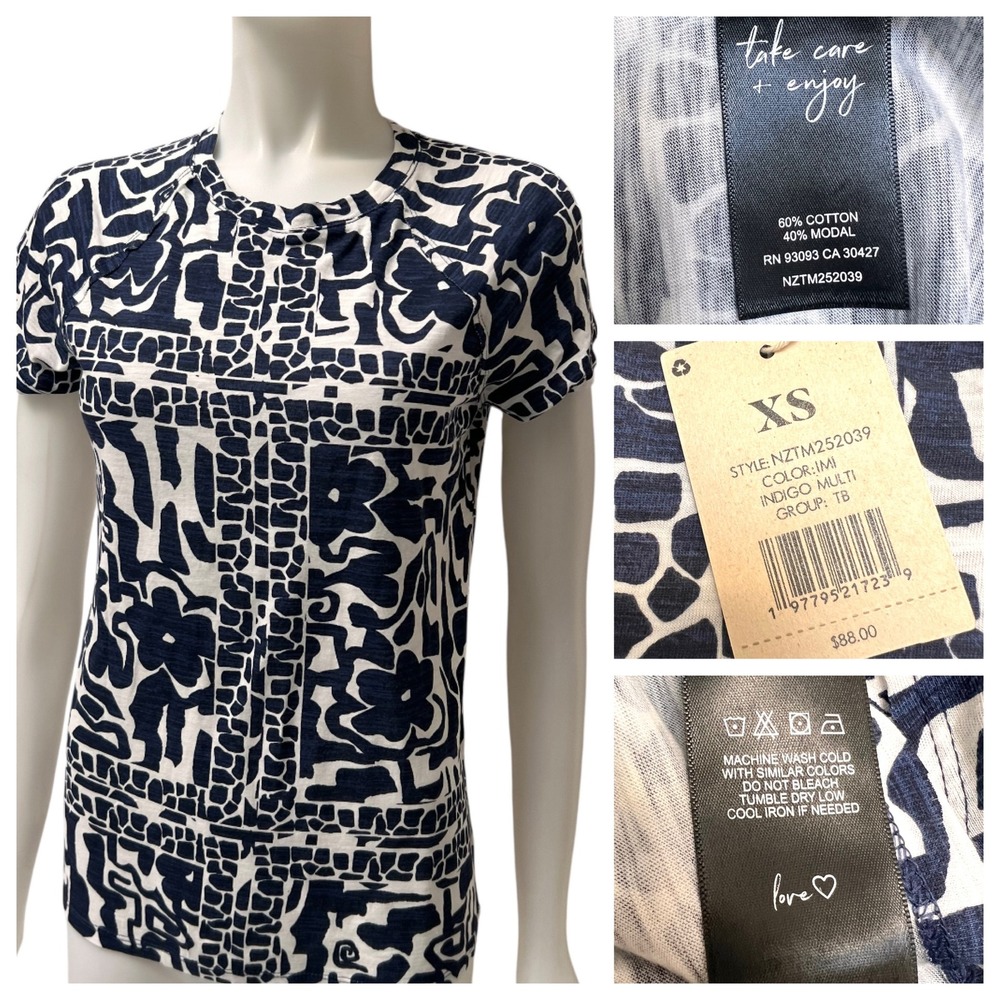 Mew NIC+ZOE NZT Abstract Mosaic Women Tee Black White Preppy XS NWT Art to Wear - Picture 6 of 15